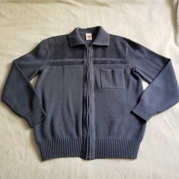 80s Vintage ST. MICHAEL Suede Accent Zip-up Cardigan Sweater Size 42 / XL - Picture 4 of 15